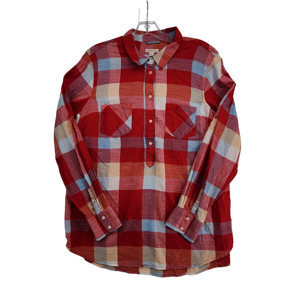Merona XXL Red Plaid Long Sleeve Button Up Shirt Cotton Casual Cabin Flannel